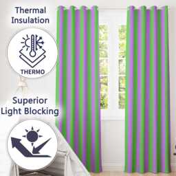 Green & Purple Wavy Stripe Abstract Seamless Pattern Readymade Eyelet Ring Top Thermal 100% Blackout Curtains - thumbnail 3