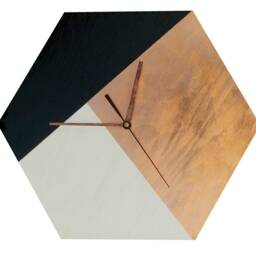 Hexagon Wood Wall Clock Copper, Black & White Silent Clock - thumbnail 2