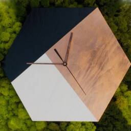 Hexagon Wood Wall Clock Copper, Black & White Silent Clock - thumbnail 3