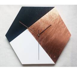 Hexagon Wood Wall Clock Copper, Black & White Silent Clock