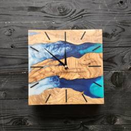 Custom Square Olive Wood Wall Clock Epoxy Resin Art - thumbnail 4