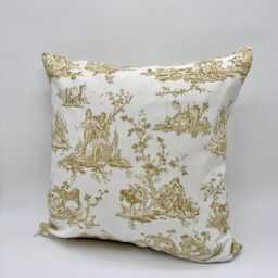 French Toile in Soft Gold Scatter Cushion By Berry & Grouse - Vintage Matching Piping Zip Polyester Feather Case Only - thumbnail 3