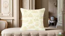 French Toile in Soft Gold Scatter Cushion By Berry & Grouse - Vintage Matching Piping Zip Polyester Feather Case Only - thumbnail 1