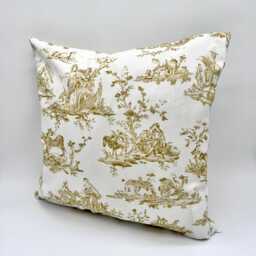 French Toile in Soft Gold Scatter Cushion By Berry & Grouse - Vintage Matching Piping Zip Polyester Feather Case Only - thumbnail 2