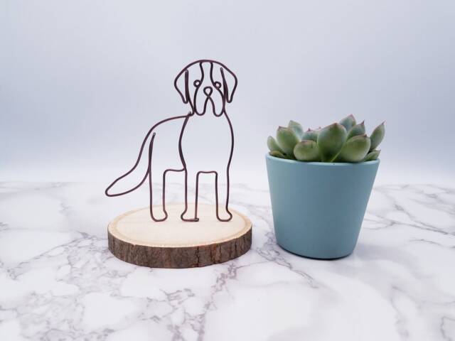 Saint Bernard Wire Sculpture, Pet Memorial Art On Basswood - image 1