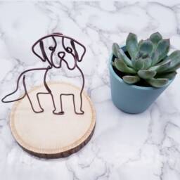 Saint Bernard Wire Sculpture, Pet Memorial Art On Basswood - thumbnail 2