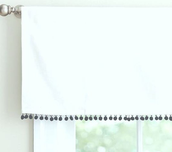 White Cotton Valance With Pom Or Tassel Trim Sale, Boho Valance - image 1