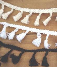 White Cotton Valance With Pom Or Tassel Trim Sale, Boho Valance - thumbnail 3
