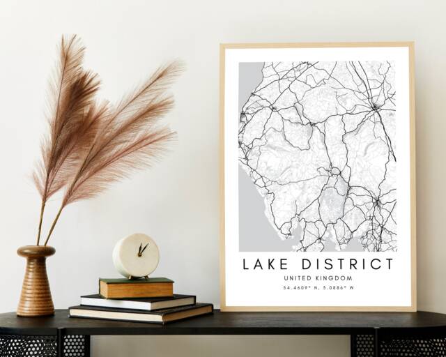 Lake District Minimalist Map Art Print UK National Park Wall Decor - image 1
