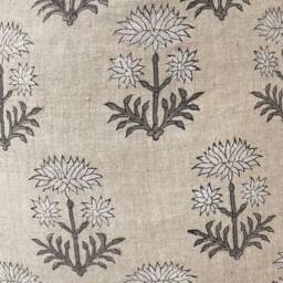 Block Print Linen Lumbar Pillow Cover Gray Floral Design - thumbnail 2