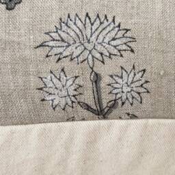 Block Print Linen Lumbar Pillow Cover Gray Floral Design - thumbnail 3
