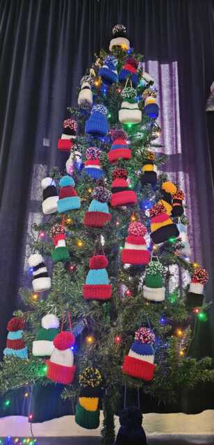 Football/Rugby Colours, Knitted Christmas Tree Santa Bobble Hat Bauble - Stocking Fillers Secret - image 1
