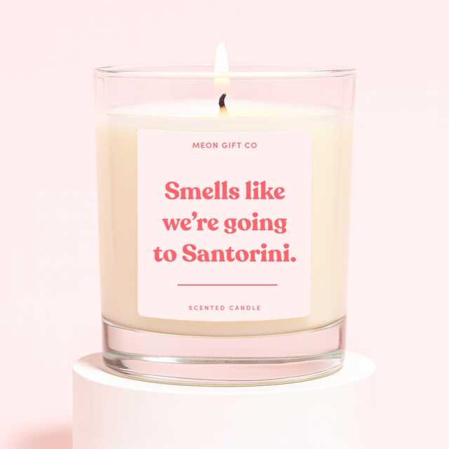 Santorini Candle Gift - Smells Like We're Going To Surprise Trip Reveal Label - image 1
