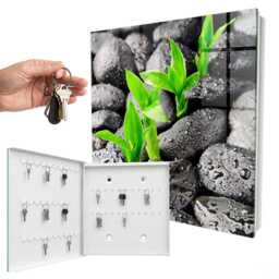 Green Nature Wall Mounted Key Cabinet, Black Industrial Box, Minimalist Nature, For Lovers - thumbnail 2
