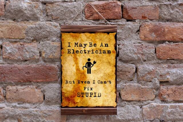 I May Be An Electrician Can't Fix Stupid Wood Framed Canvas Print, Electricity Store Gift For Electrician, Workshop Decor Wall Art - image 1