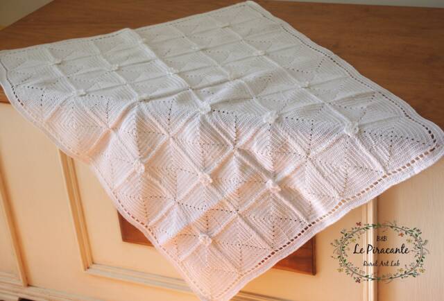 Afghan, Blanket, Crocheted Baby Baby, Baptism, White Cotton, Flowers, Summer, Made in Italy - image 1