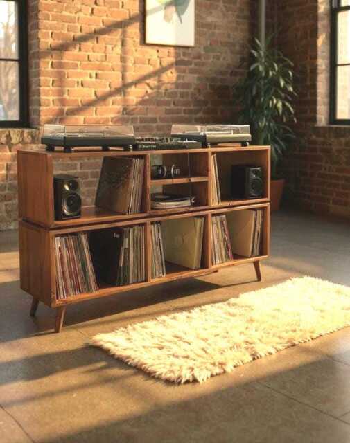 Vinyl Records Storage Cabinet - Record Player Stand With Amp Shelf -Solid Wood Media Console Table Lp Unit Dj Booth Shelves - image 1
