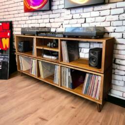 Vinyl Records Storage Cabinet - Record Player Stand With Amp Shelf -Solid Wood Media Console Table Lp Unit Dj Booth Shelves - thumbnail 4