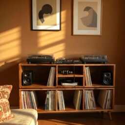 Vinyl Records Storage Cabinet - Record Player Stand With Amp Shelf -Solid Wood Media Console Table Lp Unit Dj Booth Shelves - thumbnail 3