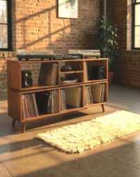 Vinyl Records Storage Cabinet - Record Player Stand With Amp Shelf -Solid Wood Media Console Table Lp Unit Dj Booth Shelves