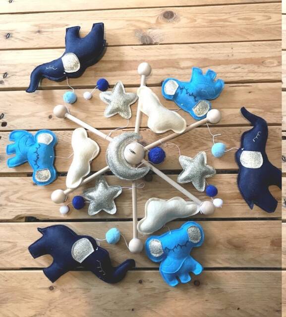 Mobile Baby, Elephants Blue, Cradle Boy, Golden, Games Awakening - image 1