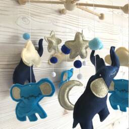 Mobile Baby, Elephants Blue, Cradle Boy, Golden, Games Awakening - thumbnail 4