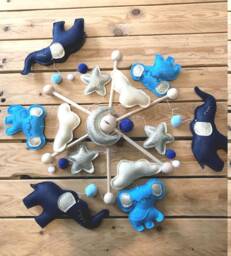 Mobile Baby, Elephants Blue, Cradle Boy, Golden, Games Awakening