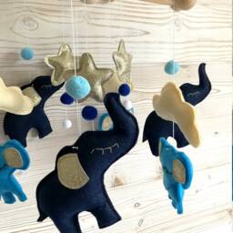 Mobile Baby, Elephants Blue, Cradle Boy, Golden, Games Awakening - thumbnail 3