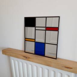 Piet Mondrian Style Stained Glass Effect Mirror With Darkened Lead 30x30cm Handmade Gift Wall Catfish Glass Art Deco Mirror - thumbnail 2