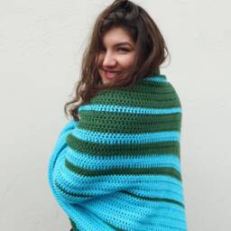 Crochet Baby Blanket Fibonacci Stripes, Blue & Green, Non-Itch Acrylic - thumbnail 3