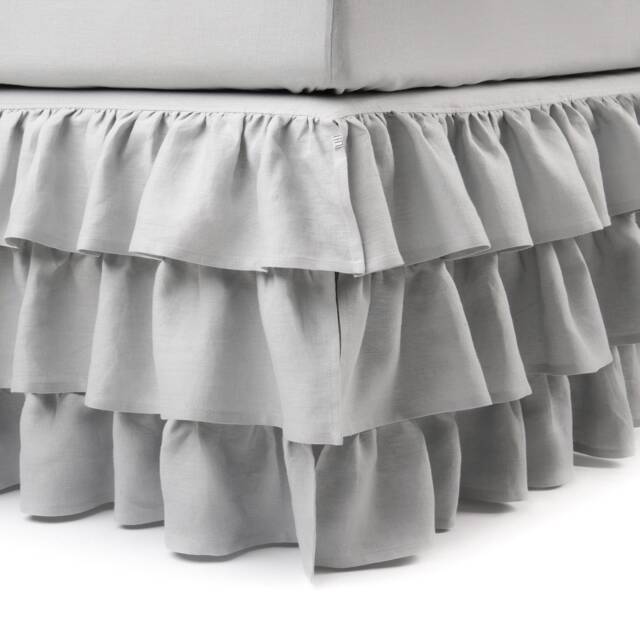 Linen Ruffle Bed Skirt, Bed Skirts With Ruffles, Custom Split Corner Bedskirt, Natural Valance, Dust Ruffle Queen, King, Full, Twin - image 1