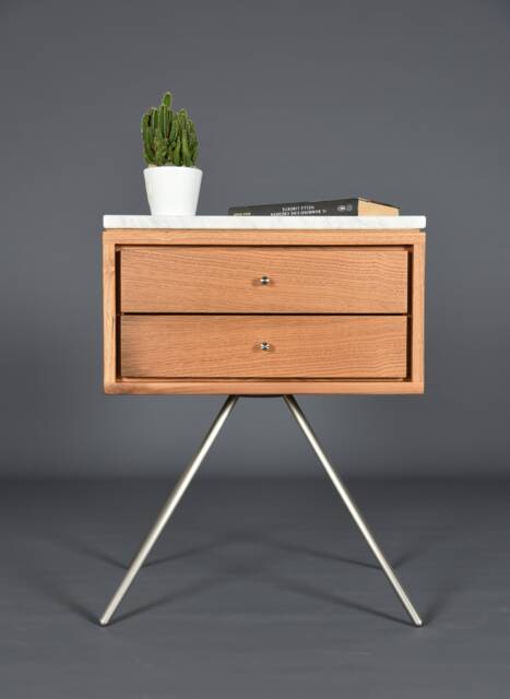 Mid Century Nightstand With Two Drawer in Old Wood & Carrara Marble Top/Handmade Bedroom Furniture - image 1