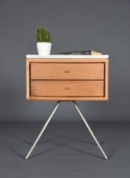 Mid Century Nightstand With Two Drawer in Old Wood & Carrara Marble Top/Handmade Bedroom Furniture - thumbnail 1