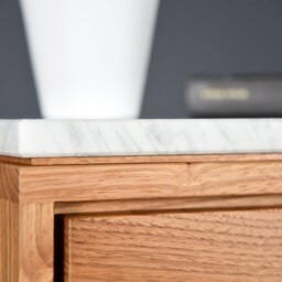 Mid Century Nightstand With Two Drawer in Old Wood & Carrara Marble Top/Handmade Bedroom Furniture - thumbnail 3
