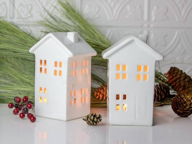 White House Luminary, Mantle Decor, Handmade Ceramic Lantern, Cozy Candle Holder - image 1