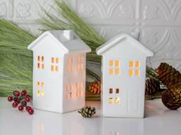 White House Luminary, Mantle Decor, Handmade Ceramic Lantern, Cozy Candle Holder