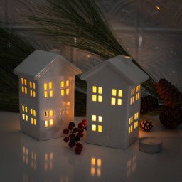 White House Luminary, Mantle Decor, Handmade Ceramic Lantern, Cozy Candle Holder - thumbnail 2