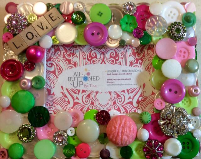 Love ~ Button Frame in White Pink & Green Gift For Her 4x6 Photo - image 1
