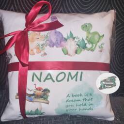 Personalised Dinosaur Pocket Book Cushion, Kids Reading Pillow - thumbnail 3