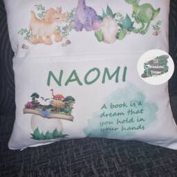 Personalised Dinosaur Pocket Book Cushion, Kids Reading Pillow - thumbnail 2
