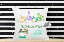 Personalised Dinosaur Pocket Book Cushion, Kids Reading Pillow - thumbnail 1