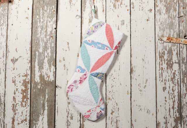 Vintage Quilt Christmas Stocking Joseph's Coat, Shabby Chic Decor - image 1