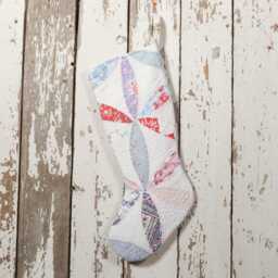 Vintage Quilt Christmas Stocking Joseph's Coat, Shabby Chic Decor - thumbnail 3