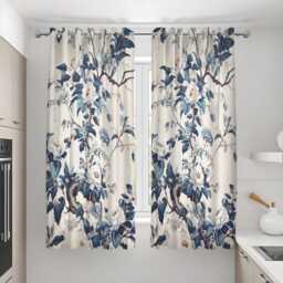 Blue Floral Curtains, Botanical Drapes With White Peonies, Chinoiserie Style Window Panels - thumbnail 2