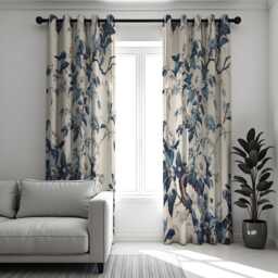 Blue Floral Curtains, Botanical Drapes With White Peonies, Chinoiserie Style Window Panels - thumbnail 3