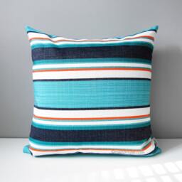 Striped Sunbrella Outdoor Pillow Cover With Turquoise, Navy Blue & Melon Stripes For Patio & Pool Loungers, Token Cushion Cover, Mazizmuse - thumbnail 4