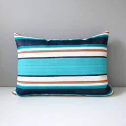 Striped Sunbrella Outdoor Pillow Cover With Turquoise, Navy Blue & Melon Stripes For Patio & Pool Loungers, Token Cushion Cover, Mazizmuse - thumbnail 3