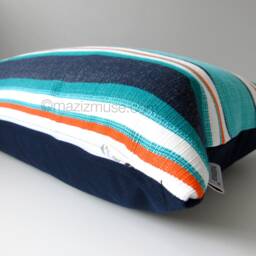 Striped Sunbrella Outdoor Pillow Cover With Turquoise, Navy Blue & Melon Stripes For Patio & Pool Loungers, Token Cushion Cover, Mazizmuse - thumbnail 2