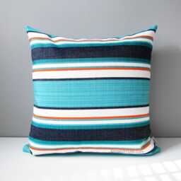 Striped Sunbrella Outdoor Pillow Cover With Turquoise, Navy Blue & Melon Stripes For Patio & Pool Loungers, Token Cushion Cover, Mazizmuse - thumbnail 1