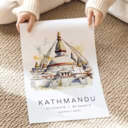 Kathmandu Travel Print, Nepal Wall Art, Watercolor Gift, The Himalayas Adventure Gifts - thumbnail 2
